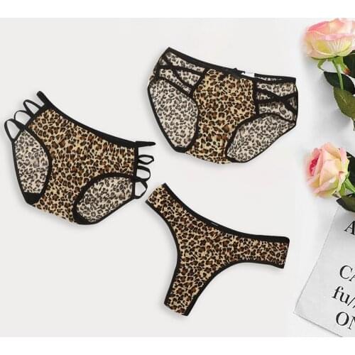 High Elasticity Leopard Print Women Translucent Underwear Sheer Lace Integrated Tank Lace Sexy Lingerie Mini Tanga Micro Panties