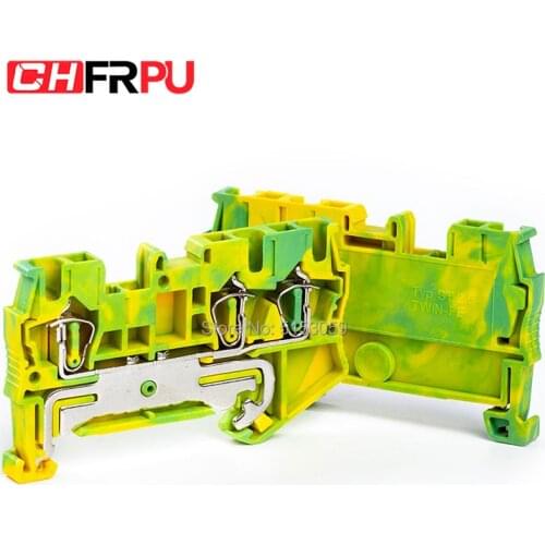 1Pcs ST2.5-TWIN-PE Din Rail Three conductor spring cage terminal block One in two out Earthed wire terminal block