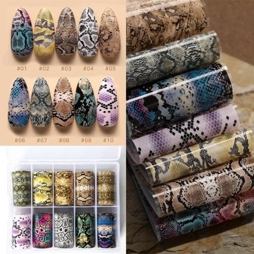 10pcs Nail Art Foil Transfer FOIL BOX Snake 10 Foil Paper SNAKE SERPENTINE Designs Nail Transfer Foils Decals