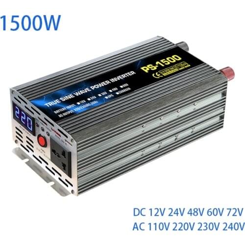 1500W 1.5KW DC 12V 24V 48V 60V 72V to AC 110V/220V/230V/240V DC to AC pure sine wave power solar inverter converter