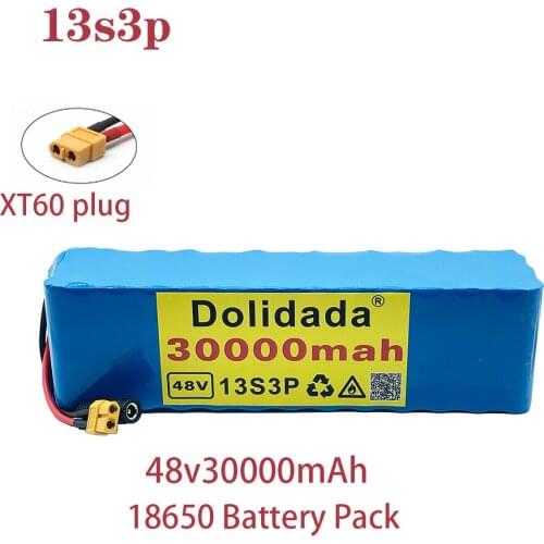 48V100Ah 1000w 13S3P XT60 48V Lithium ion Battery Pack 30000mah For 54.6v E-bike Electric bicycle Scooter with BMS+charger