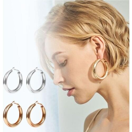 50mm 2 Inch Tube Thick Hoop Earrings Golden Silvery Lightweight Large Stud Earrings Women Fashion Jewelry Earrings