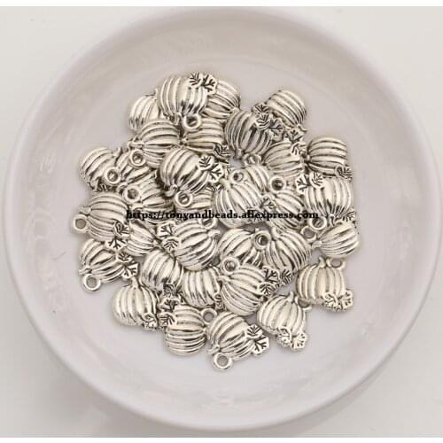 50Pcs/Lot) Zinc Alloy Tibetan Silver European Charm Pumpkin-Shape Pendant Size 10X9mm ZN29096B