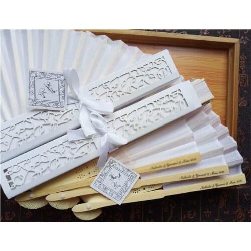 70 pcs/lot Personalized Luxurious Silk Fold hand Fan in Elegant Laser-Cut Gift Box +Party Favors/wedding Gifts+printing