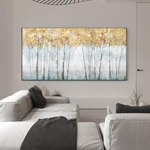 Abstract Golden Tree Leaves Oil Paintings on Canvas Modern Landscape Decor Wall Art Pictures Home Hotel Decoration No Framed
