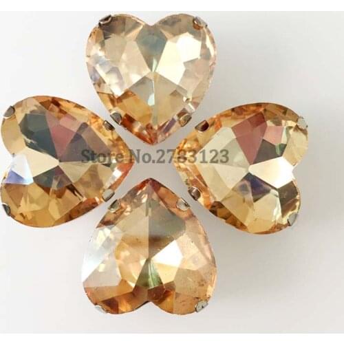Free shipping Heart shape golden champion good quality Glass Crystal sew on claw rhinestones,DIY essential Factory sales