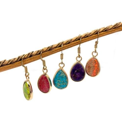 Turquoise Earring Jewelry Ear studs Natural stone drop-shaped multi-color edging DIY production Pendant Earring Jewelry Charm