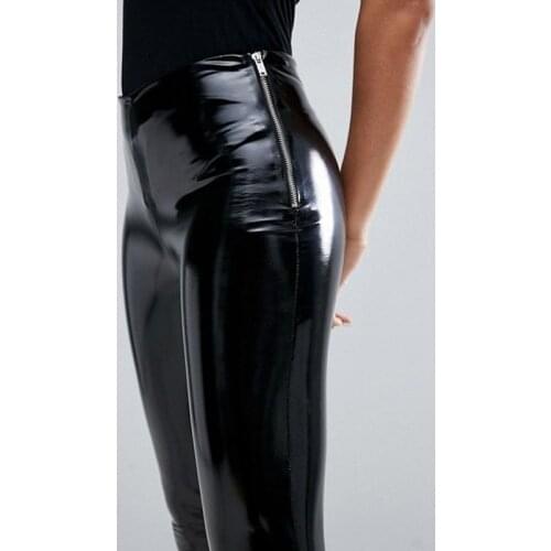 Shiny Latex Leather Pants Women Sexy High Waist PU Leggings Stretch Ladies Black Slim Pencil Pants Zipper Trousers Spring Custom