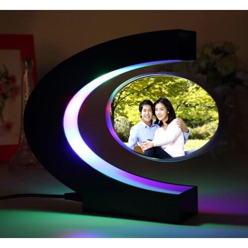 C shape Electronic Magnetic Levitation Floating Globe Photo Frame Blue light Birthday Gift Xmas Decor Wedding Gift