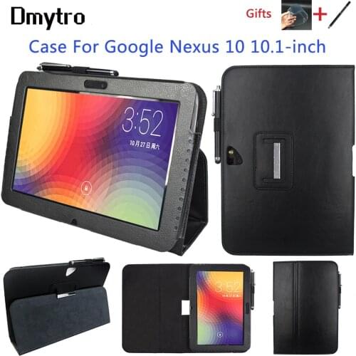 PU Leather Cover For Google Nexus 10 inch tablet slim folio flip smart stand cover case with sleep/wake Up + two free gifts