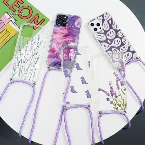 Flower Case For Samsung Galaxy F52 A10 A12 A22 A32 A50 A51 A52 A70 A71 A72 S9 S10 S21 Ultra S20 FE Plus Necklace Lanyard Cover