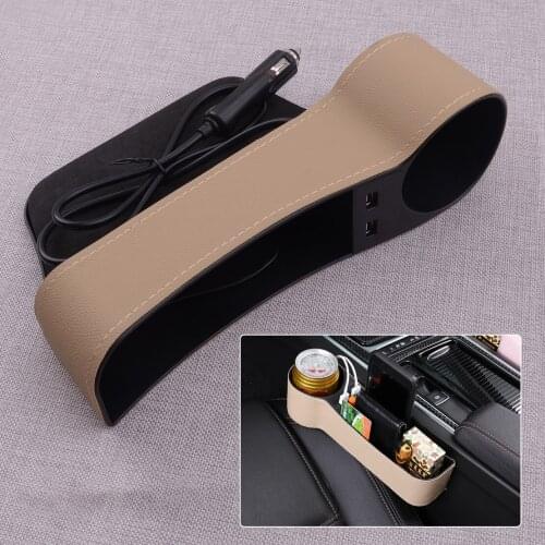 CITALL Left Side Beige Seat Crevice Storage Box Organizer Pocket with 2 USB Ports Universal Car Accessories
