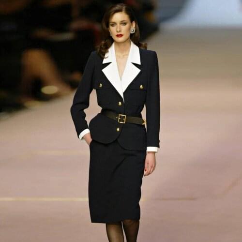 Designer New Fashion High Quality Womens Sets Party Office Suit Jacket Pencil Half Skirt Vintage Elegant Chic Spring Autumn Set