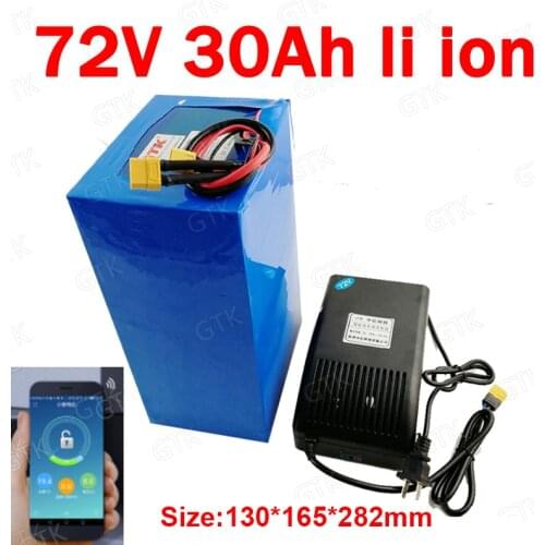 GTK 72v 30Ah lithium ion battery with bluetooth APP li ion BMS for bike 3500w scooter Go Cart skateboad motorcycle +5A charger