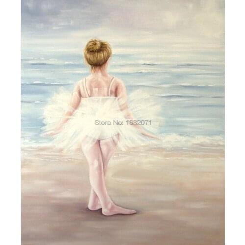 Artist Support High Quality Pure Hand-painted Little Baby Dancing At seaside Oil Painting For Wall Decorative Dancer Painting
