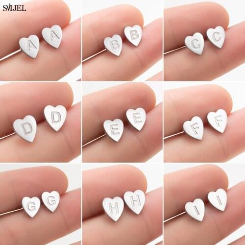 Personalize Fashion Small Initial Letter Earrings Bridesmaids Stainless Steel Alphabet Heart Stud Earring Everyday Jewelry Gift