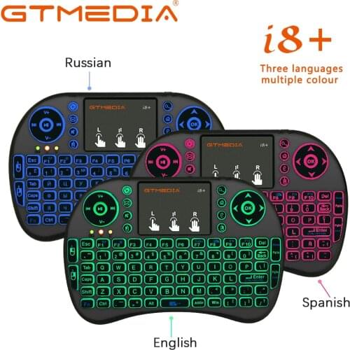 7 color backlit i8 Mini Wireless Keyboard 2.4ghz English Russian 3 colour Air Mouse with Touchpad Remote Control Android TV Box