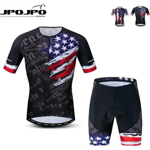 JPOJPO Top Quality Cycling Jersey Men Short Sleeve Set USA Bike Jersey Quick Dry Bicycle Clothing Racing Shirt Maillot Ciclismo