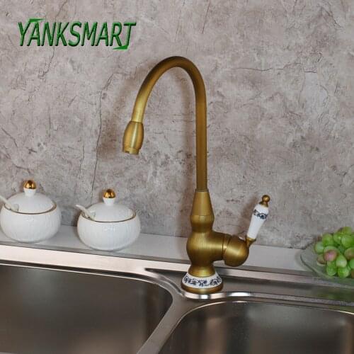 YANKSMART Home Improvement Accessories Antique Brass Kitchen Faucet 360 Swivel Bathroom Basin Sink Mixer Tap Crane