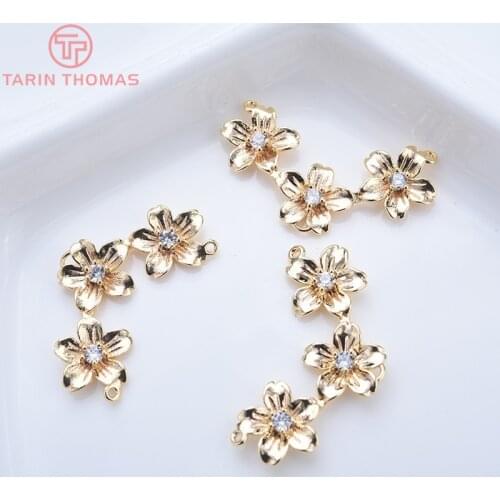 4PCS 30MM 24K Gold Color Brass 3 Flowers Connector Charms Pendants High Quality Diy Jewelry Findings Accessories wholesale