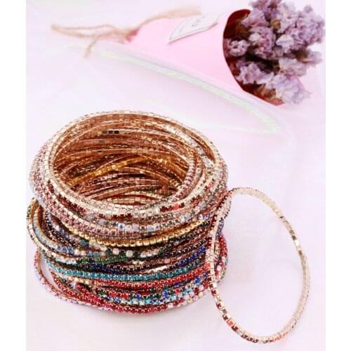 New Hot Multi Colors Metal Bracelets 2pcs/lot 17cm Rhinestone Prong Setting Colorful Jewelry Bangles Favor Girls Gifts Charming