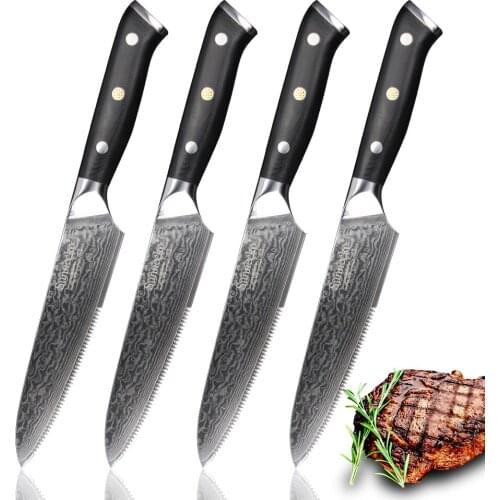 SUNNECKO Chef Knife 4PCS Kitchen Knives Set Japanese Damascus VG10 Steel Razor Sharp 5 inch Steak Knife Cutter Tools G10 Handle