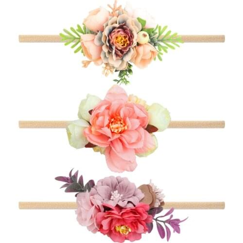 Oaoleer Lovely Baby Flower Headbands Sweet Artificial Flower Pearl Rose Cute Hairbands For Girls Kids Nylon Hair Accessories