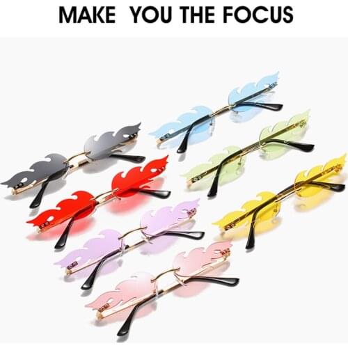New Style Female Flame Shaped Lens Small Mirror Frameless Sunglasses Women Summer Beach Travel Driver Polarized Goggles