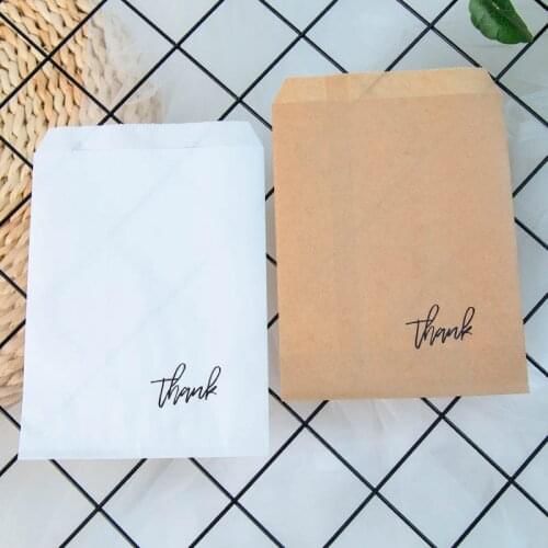 Thank Calligraphy Candy Treat Bags Birthday Wedding Party Decorations Cookies Popcorn Buffet Kraft Paper Favor Bag of 25pcs