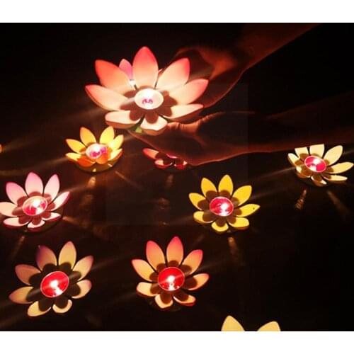 Plastic Wishing Lamp Lamp Single-layer Petal Mid-Autumn Dragon Light Water Candle Festival River Boat Blessing Lantern J7G5