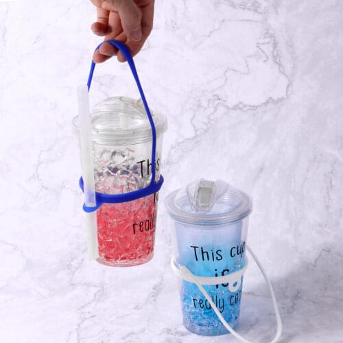 Portable Takeout Coffee Carrier Drinking Jar Holder Silicone Cup Carrier w/Handle Tie Insulated Drink Carrier for Hot Coffee Cup