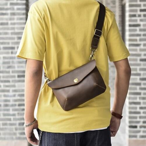 Casual Diagonal Portable Small Bag Mens Natural real Leather Backpack Retro Crazy Horse Leather Shoulder Messenger Bag Clutch