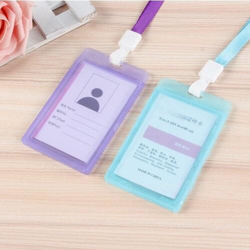 Women Men Lanyard Business Card Holder Work Id Card Cover Neck Strap Transparent Identity Badge Name Cards Case
