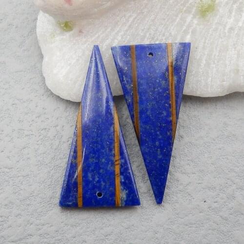 Charms Semiprecious Gemstones,Lapis lazuli With Tiger-Eye Intarsia Earrings Bead Sets Beads For Jewelry Making 40x20x4mm, 7.9g