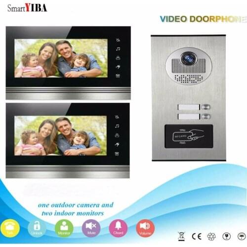 SmartYIBA Home Security 7"Inch Monitor Video Door Phone Doorbell Intercom RFID Access Control Camera System For 2 Apartment