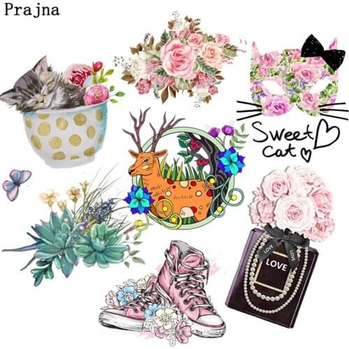 Cat Animal Applique Iron-on Transfers For Clothing Stickers Cartoon Flower Heat Thermal Transfers For Clothes Iron On Patches