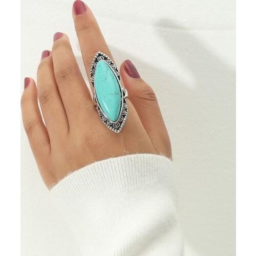 Vintage Exaggerated Big National Style Blue Stone Chunky Ring for Women Men Finger Rings Bohemian Jewelry