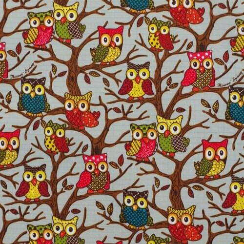 1 yard Polyester/PVC coated Waterproof Fabric for bag, Owls on the tree （Grey background） (width=140cm)