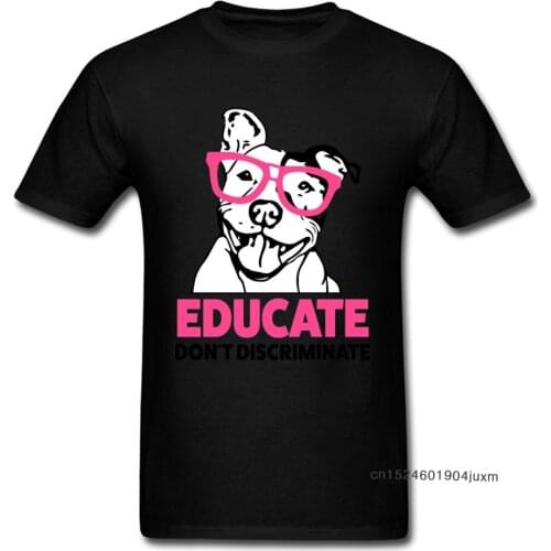 Funny Pet Tshirt Men Educate don't Discriminate Pitbull Awareness Tops Male T Shirt 100% Cotton Summer T-Shirt Dog Lover Design