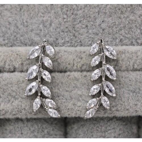 Trendy Gold Plated Copper Wheat ears Stud Earrings Zirconia For Women Fashion Jewelry Accessories Wedding Anniversary Gift