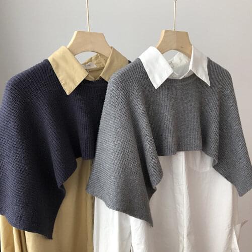 2021 autumn and winter new solid color knitting womens outer shawl round neck short sleeved neck guard wild fashion waistcoat