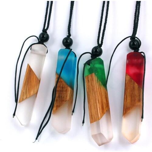 Vintage Handmade Resin Wood Pendants Necklace Charm Magic Forest Resin Rope Chain Necklace For Women