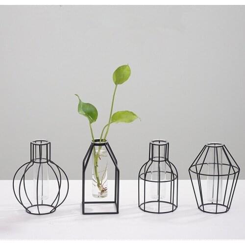 1PC Iron Planter Test Tube Transparent Glass Hydroponic Geometric Flower Vase Stand Home Decoration Ornament JL 219