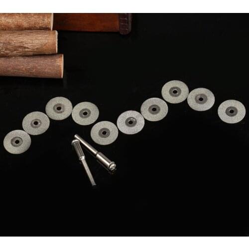 10Pcs 18mm Carbon Steel Diamond Coated Cut Off Disc Wheels Blades Cutting Discs Rotary Tools with 2Pcs 3mm Shank Mandrel Arbors