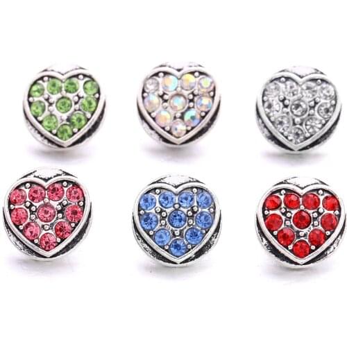 10pcs/lot New Rhinestone Heart Love 12mm Snaps Buttons for Snaps Jewelry Fit 12mm Snap Button Bracelets for Women
