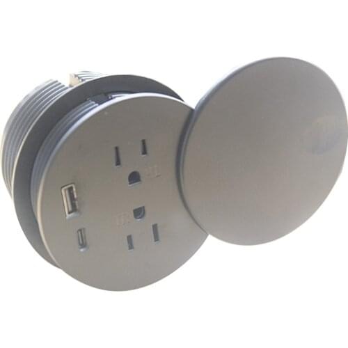 80mm Hole US Plug Grommet Socket With 2 Power Outlet and USB(A+C) Furniture Sockets For Office Home