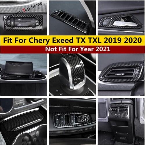 AC Air Handle Bowl Window Lift Steering Wheel Gear Cover Trim Interior For Chery Exeed TX TXL 2019 2020 Carbon Fiber Accessories