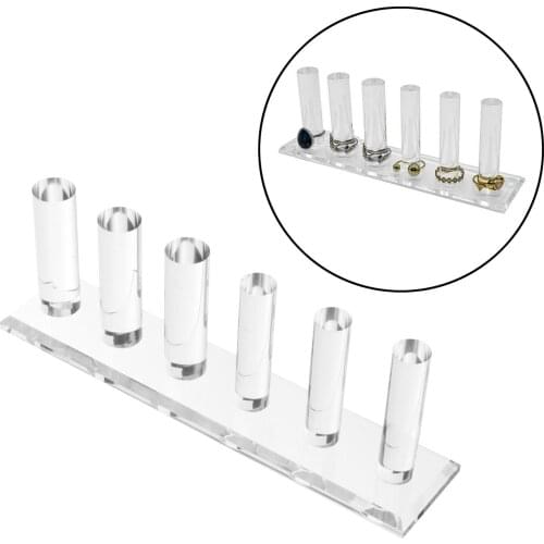 Acrylic Cylinder Shape Finger Ring Display 6 Rods Counter Stand for Shows Jewelry Wedding Ring Home Accessories Storage