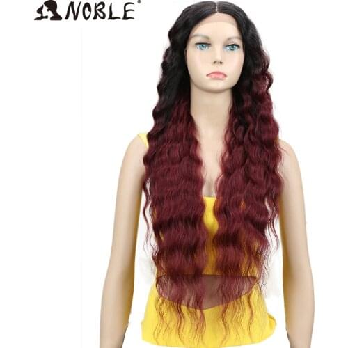 Noble Blonde Lace Front Wig Long 30" Soft Natural Wave Heat Resistant Synthetic Hair Middle Part Black BURG Ombre Wigs For Women