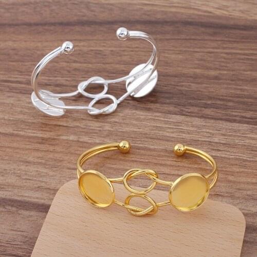Bangle Settings Bases Blank Double Round Bezels Cabochon Wired Knotted Hiphop Cuff Bracelet Bangle DIY Findings Multi-color